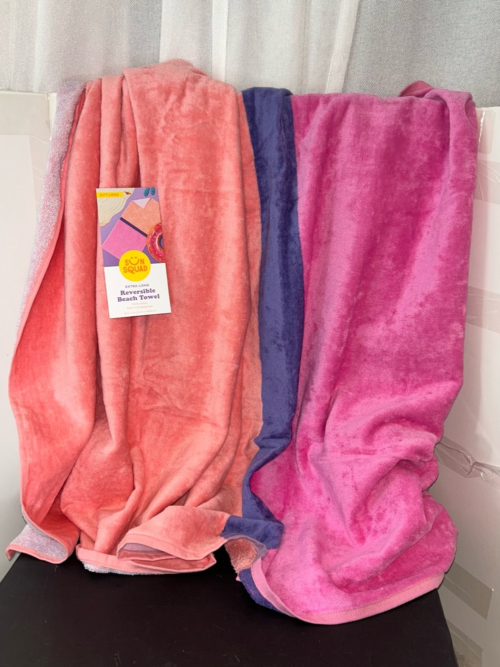 Set of two-Room Essentials Coral Peach and Magenta Pink Reversible Beach Towels